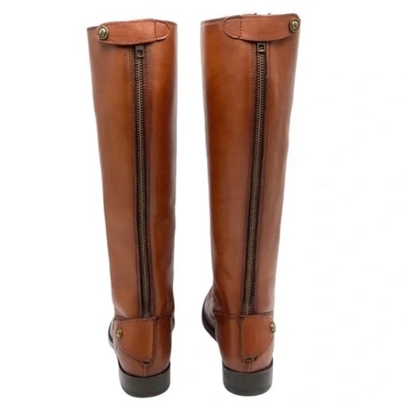 NEW Frye Melissa Button Lug Back-Zip Leather Knee High Boot in Cognac - Picture 2 of 13